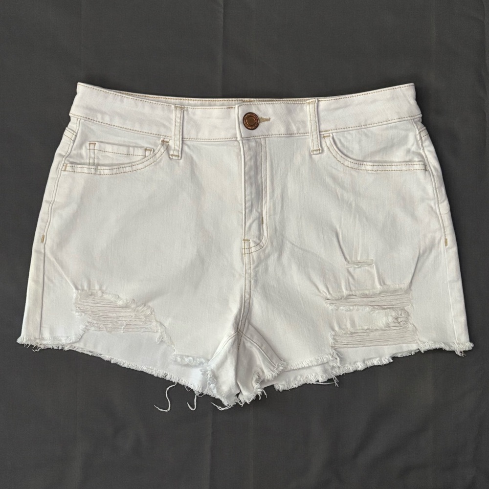 SO Frayed Raw Hem High Rise Denim Jean Shortie Shorts White Size 11